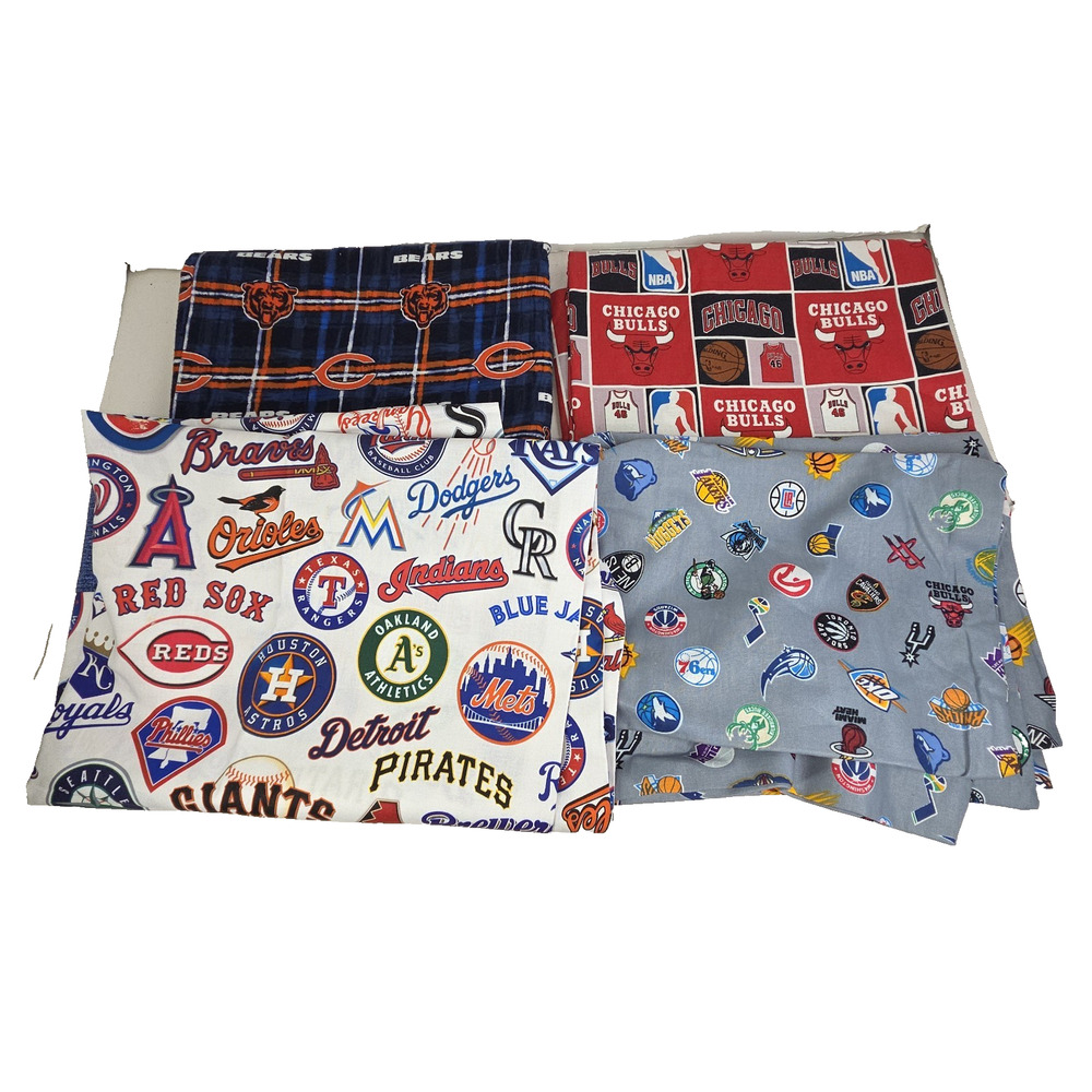 Vtg MLB Baseball Standard Pillow Case Cases Lot of 4 Chicago Bears Cubs Red Sox